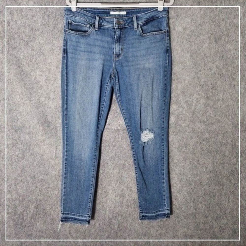 Levis 711 Jeans Women 31 Blue Skinny Cutoff Frayed Hem Stonewash Y2K Grunge